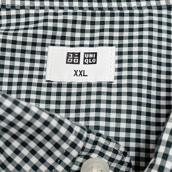 Uniqlo Mens Cotton Long Sleeve Button Up Shirt Size 2XL Dark Green Gingham Check - Picture 8 of 10